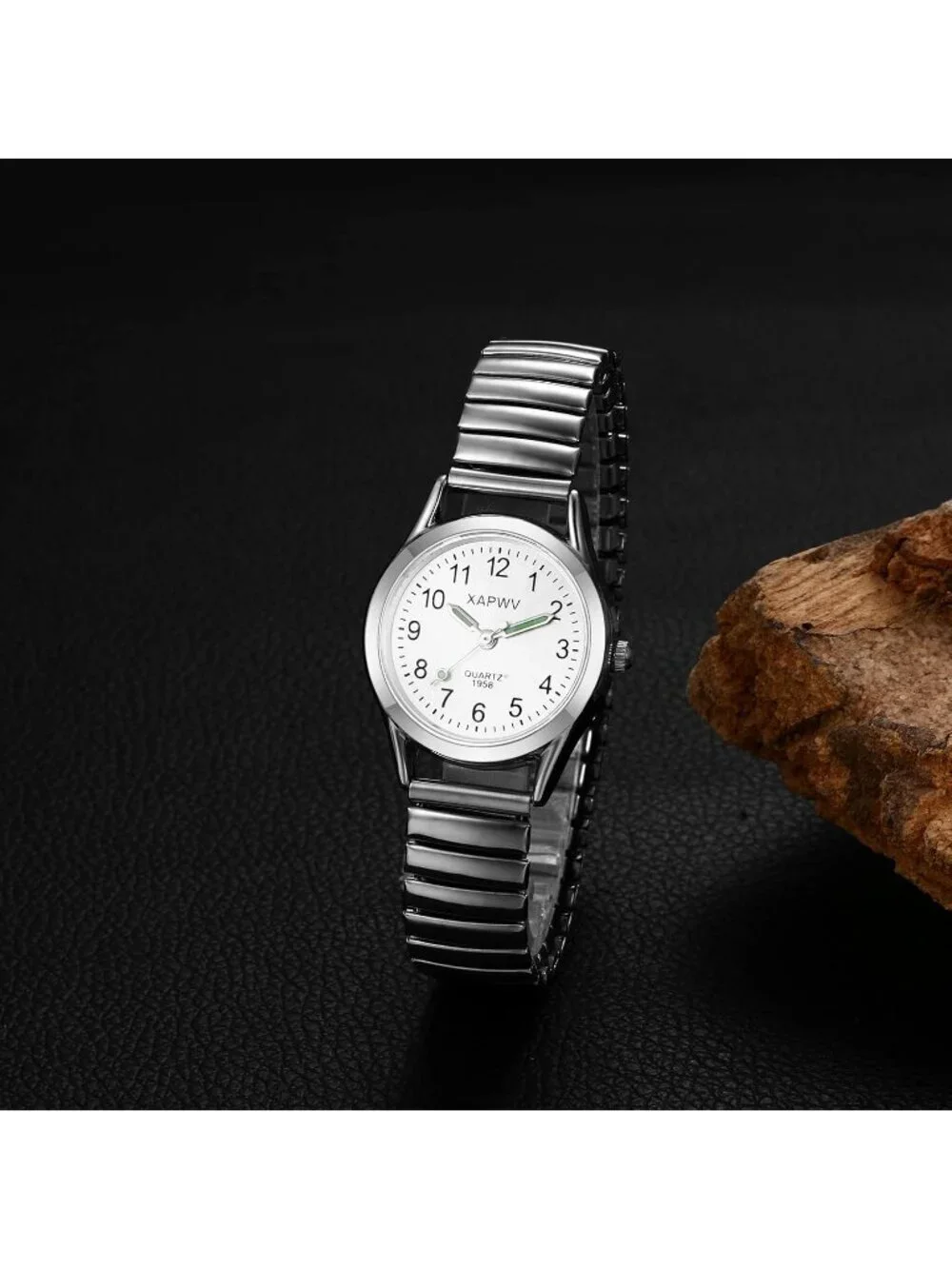 Women's Silver Stretch Band Couple Bangle Ultrathin Elastic Strap Wrist Watch